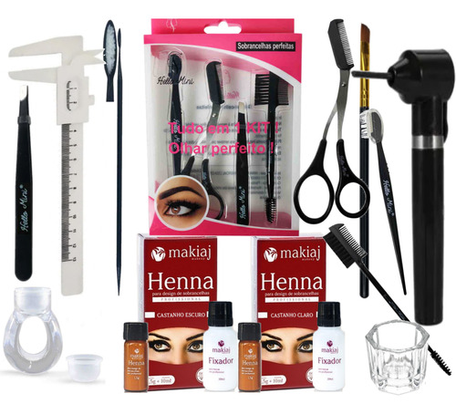 Kit Henna Makiaj Cores Variadas Mixer Anel Pinça Paquimetro 