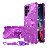 Funda Para Galaxy S22 Ultra Con Soporte Glitter Violeta