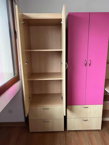 Mueble Tipo Ropero Dormitorio Niña Formica Natural/fucsia