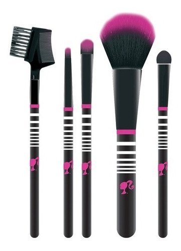 Kit Pinceis De Maquiagem Barbie Condor 8512 Cor Preto