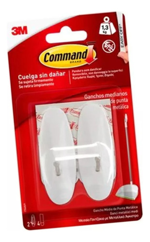 Ganchos 3m Command Mediano Percha Alambre Adhesivo X 2u Fs