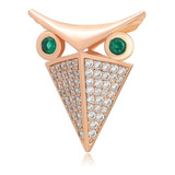 Prendedor Buho Oro 18k Lam Swarovski Verde Broche Regalo