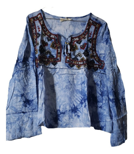 Blusa Importada Rayon Batik Bordada Con Mangas Oxford T.s-