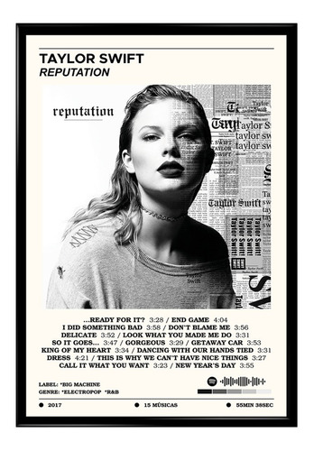 Quadro Decorativo Taylor Swift Álbum Reputation Spotify