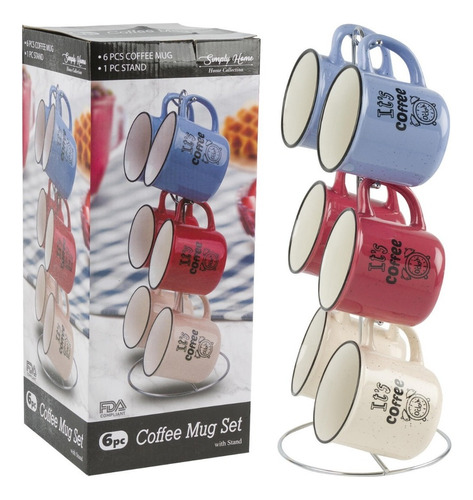 Juego De 6 Tazas De Cerámica Para Café Con Base #42399 Color Surtidos Coffe