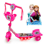 Patinete 3 Rodas Infantil Luz E Musica Cesta Frozen Rosa