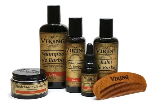 Kit Para Barba Completo Viking Terra + Pente De Barba