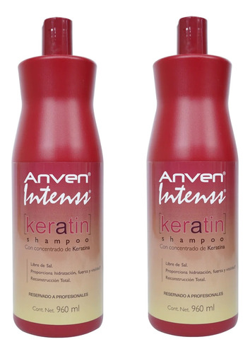 2 Anven Intenss Shampoo Keratin Libre De Sal 960ml