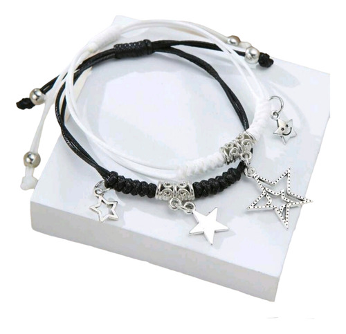 Pack 2 Pulseras Ajustables Estrellas Blanco Y Negro