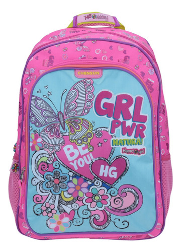 Mochila Grande Chenson Primaria Happy Girl Porta Tablet Mariposa Coleccion Awata Hg64704-p Color Rosa