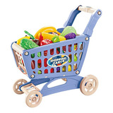 Carrito De Compras Para Niños Con Comida Pretend Play Blue [