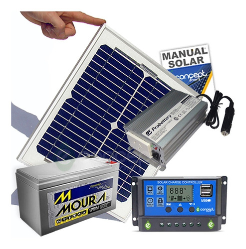 Kit Panel Solar 10w Regulador 10amp Bateria 7a Inversor 150w