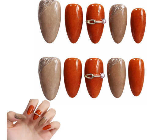 Uñas Press On Ojo Gato Almendrada Buchona Artesanal Xs-l 10p