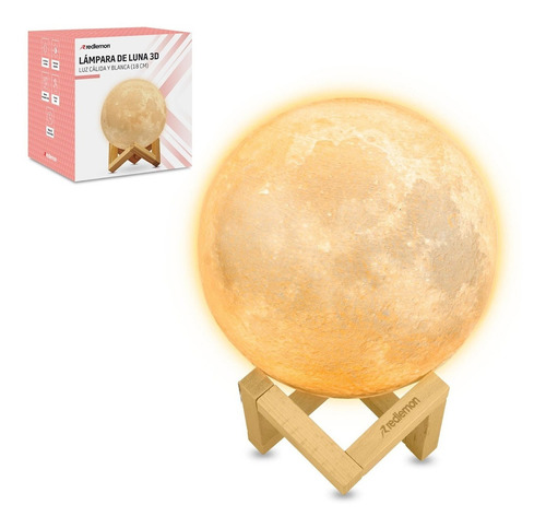 Redlemon Lámpara De Luna En Impresión 3d, Réplica Exacta De La Superficie Lunar, 2 Colores De Luz Led, Batería Recargable, Portátil. Ideal Para Regalar O Decorar Cualquier Espacio. Grande (18 Cm)