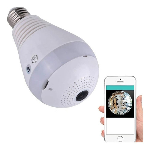 Lampara Espia Led Camara Hd 360° Sensor Alarma Graba 64 Gb Color Blanco