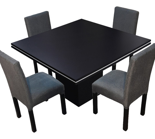 Juego Comedor Moderno Tr 130x130 + 4 Sillas Chenille