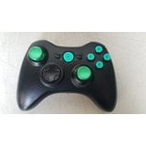 Control Xbox 360 Black Custom Con Botes Verdes De Aluminio