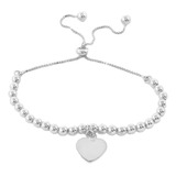 Pulsera Ajustable De Plata 925 Con Bolitas Y Dije De Corazón