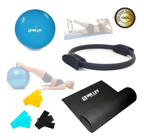 Kit Yoga Pilates Funcional C/ 6 Itens Bola Thera Band Anel