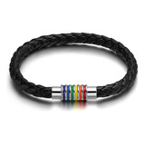 Pulseira Magnética Lgbt Orgulho Gay Couro Genuíno Preto