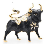 Broche Prendedor Toro Negro Gold Filled