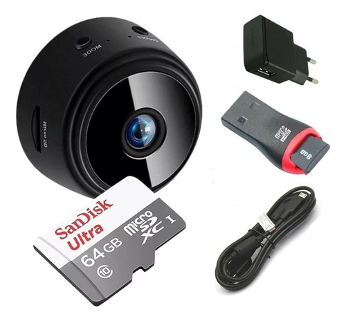 Kit Mini Camera Fullhd + Cartão De Memória 64gb + Acessórios