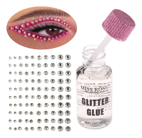 Kit Pegamento Glitter + Set 3 Plantillas Piedras Brillos F