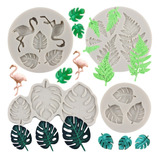 4pcs Molde De Silicona Flamenco Tropical Hojas Fondant Pasta