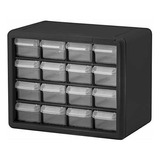 Caja Almacenaje Plástico, 16 Cajones, 10x6x8 , Negro