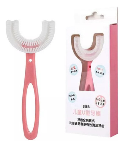 Escova Dentes Infantil 360° Forma De U 6-12anos Rosa Silicon