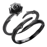 Set Par Anillos De Rosa Y Espinas Pareja Promesa Ajustables