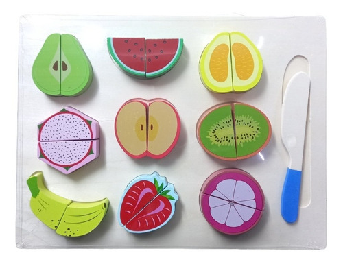 Set 11 Piezas Juego Frutas De Madera Con Velcro Para Separar