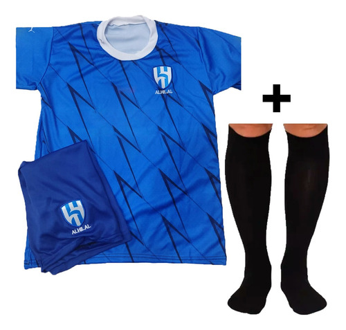 Kit Conjunto Infantil Futebol Camisa Short + Com Meião Preto