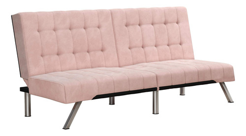 Dhp Emily Futon Con Patas Cromadas, Terciopelo Rosa