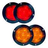 Par Plafón 6 Leds Redondo Camión Fijo-estrobo Bisel Negro