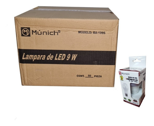 Caja De 50 Foco Led 9w Luz Fria 110-130v Munich Ba-1995 F145