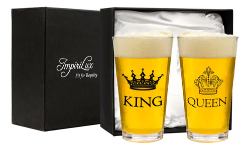 Impirilux Juego De Vasos De Cerveza King & Queen Y Caja De R