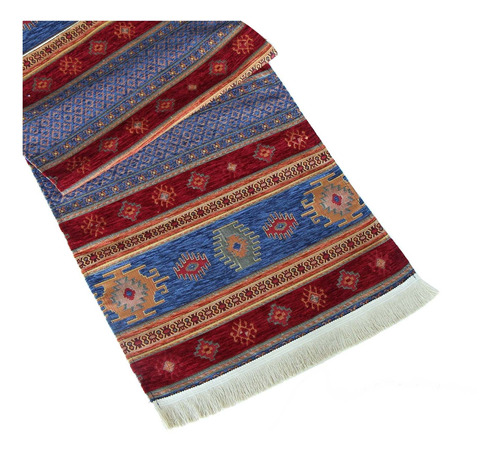 Camino De Mesa 1 M Kilim Azul Y Rojo