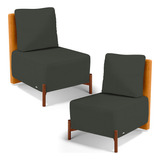 Kit 2 Poltronas Sala Living Hungria Cour Whisky Linho Verde