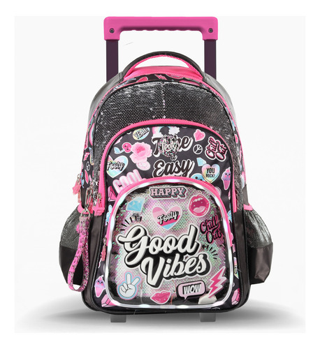 Mochila Footy Carrito 18 Pulgadas Rosa / Negro Nena Escolar 