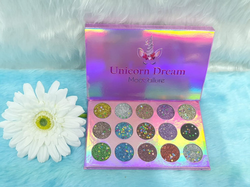 Paleta De Sombras Con Glitter 15 Tonos Unicornio 