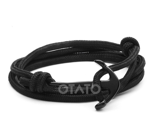 Pulsera Hombre Mujer De Soga - Dije Acero Negro Modelo Ancla Náutica - Brazalete Hombre - Pulsera Ancla