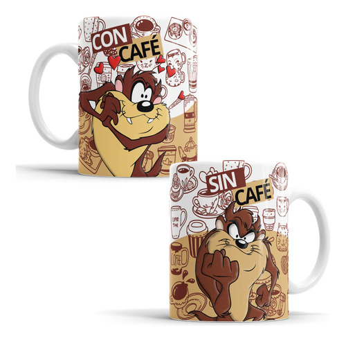 Taza Blanca 11 Oz Con Café Y Sin Café Caricaturas 10 Diseños