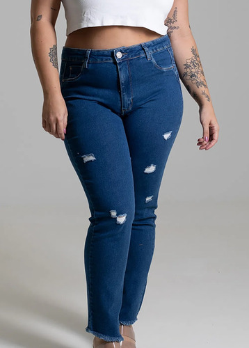 Calça Feminina Sawary Plus Size Rasgada Com Lycra 273351