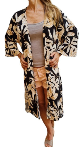 Kimono Mujer Lino Spandex Estampado Dama