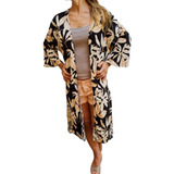 Kimono Mujer Lino Spandex Estampado Dama