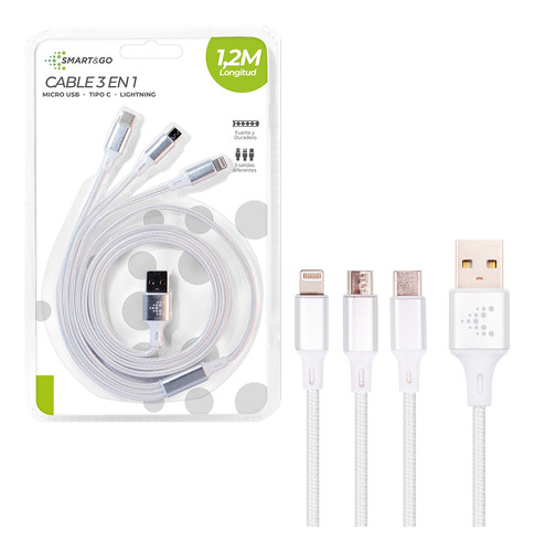 Cable 3 En 1 Smart&go 1,2m Blanco