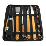 Kit Churrasco Aço Inox Faca/garfo/pegador/espatula/amolador Cor Preto