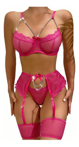 Lencería Sexy Mujer Babydoll Conjunto Brasier Bragas Liguero