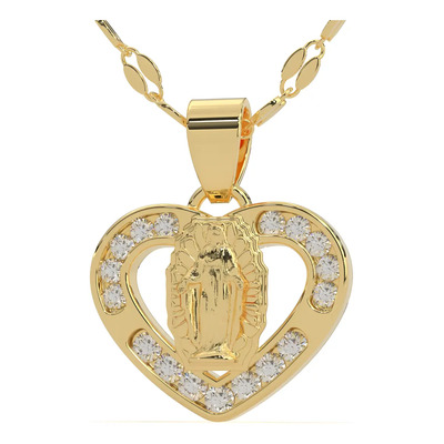 Medalla Corazón Virgen Guadalupe Con Cadena Oro Sólido 14k Color Amarillo | Meses sin interés